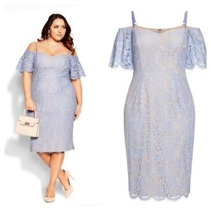 City Chic lace whisper bodycon cotton dress blue powder Size 18